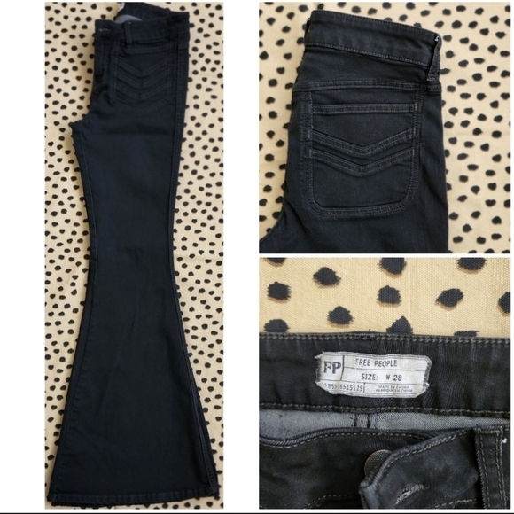 NWOT! Free People Stella EXTREME FLARE 15"! Mid Rise Black Chevron Pocket Jeans! - Picture 10 of 16